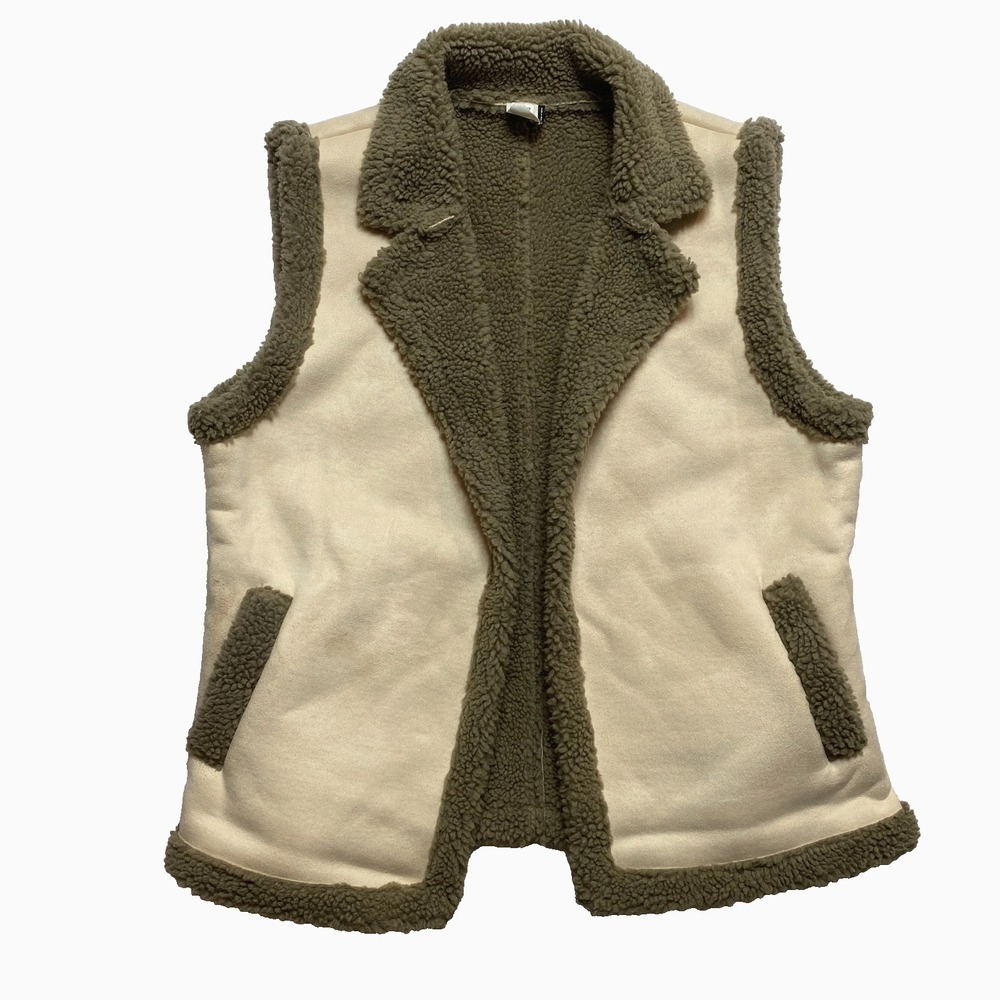 Anthropologie Akemi +Kin Vest Womens One Size Cream Faux Suede Sherpa Lined